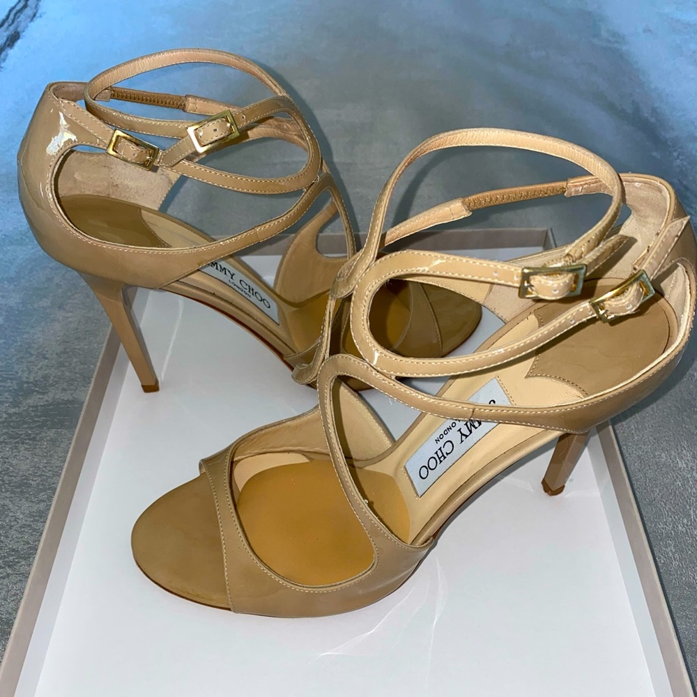 Jimmy Choo Lang size 40 nude patent 4” heels